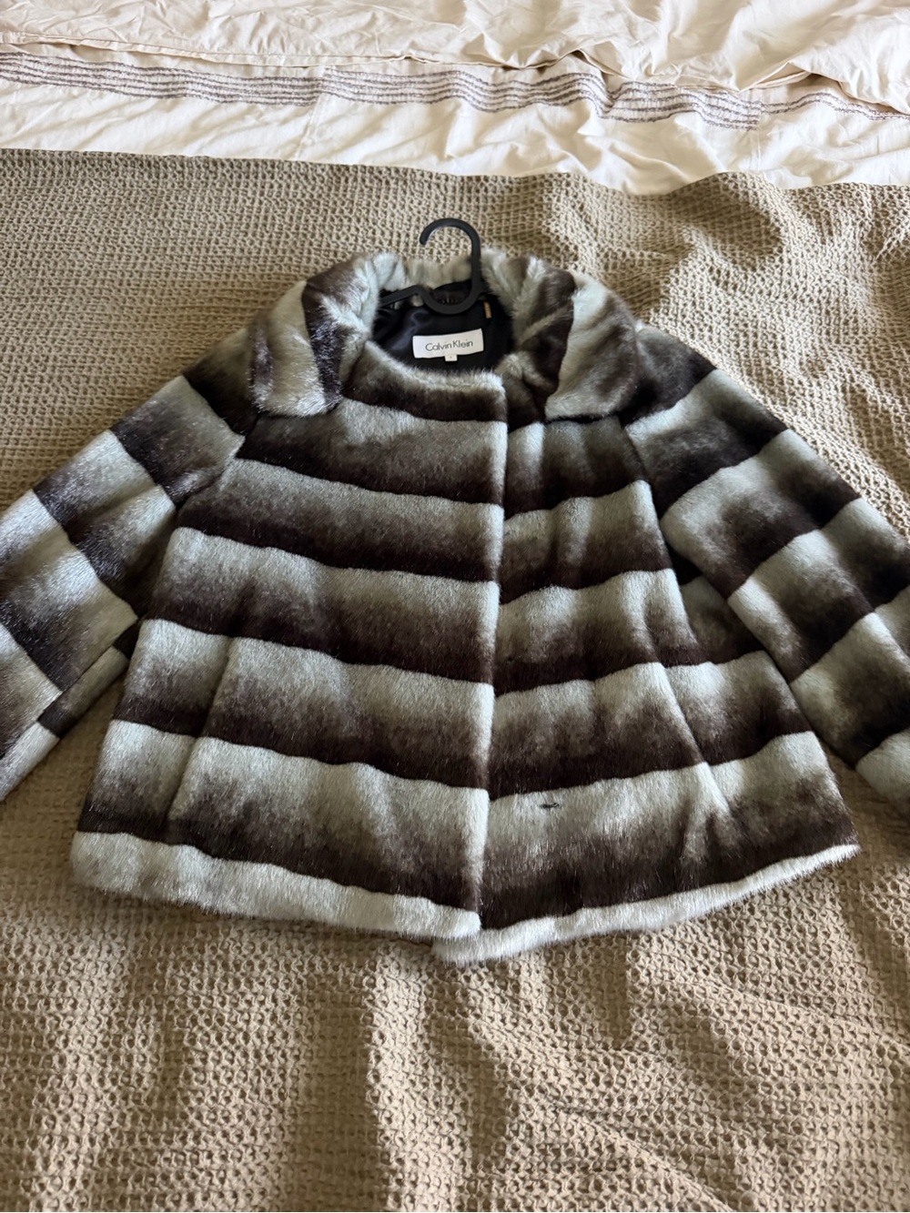Calvin Klein Brown and Cream Striped Teddy Jacket